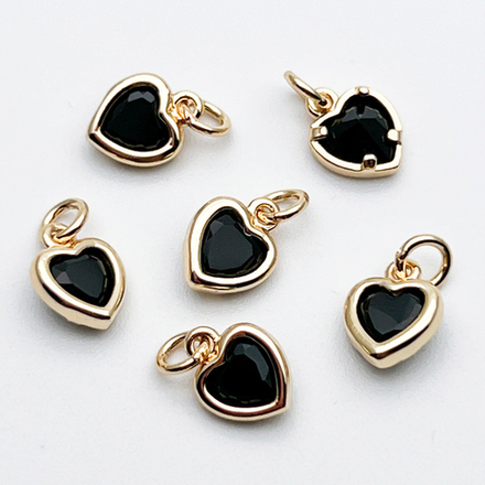Подвеска Сердце, цвет золото+черный, размер 8*6,5 мм, цена за 1 шт