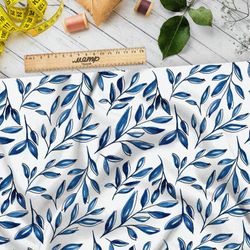 Ткань интерлок утончённые листья синие