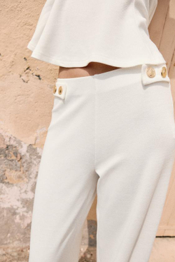 ZARA БРЮКИ ПРЯМОГО КРОЯ ИЗ ТКАНИ ПИКЕ С ПУГОВИЦАМИ, ЖЕЛТОВАТО-БЕЛЫЙ