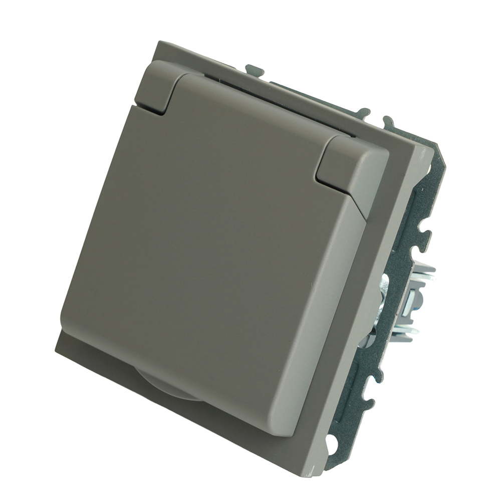 Розетка 1-местная с крышкой с защ. штор, STEKKER, с/з, 250В, 16А, серия Эмили, RST16-5112-10, платиново-серый, soft touch 49959