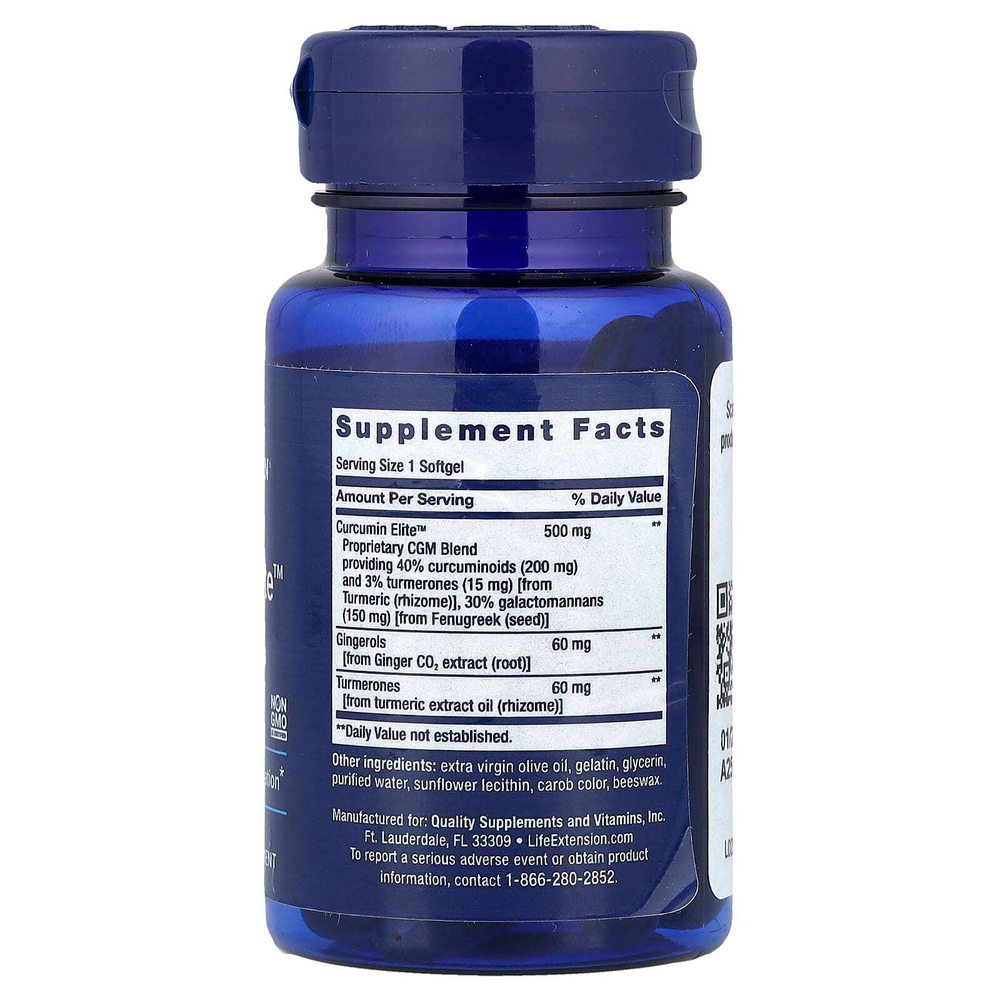 Life Extension, Advanced Curcumin Elite™, экстракт куркумы, имбирь и турмероны, 30 капсул