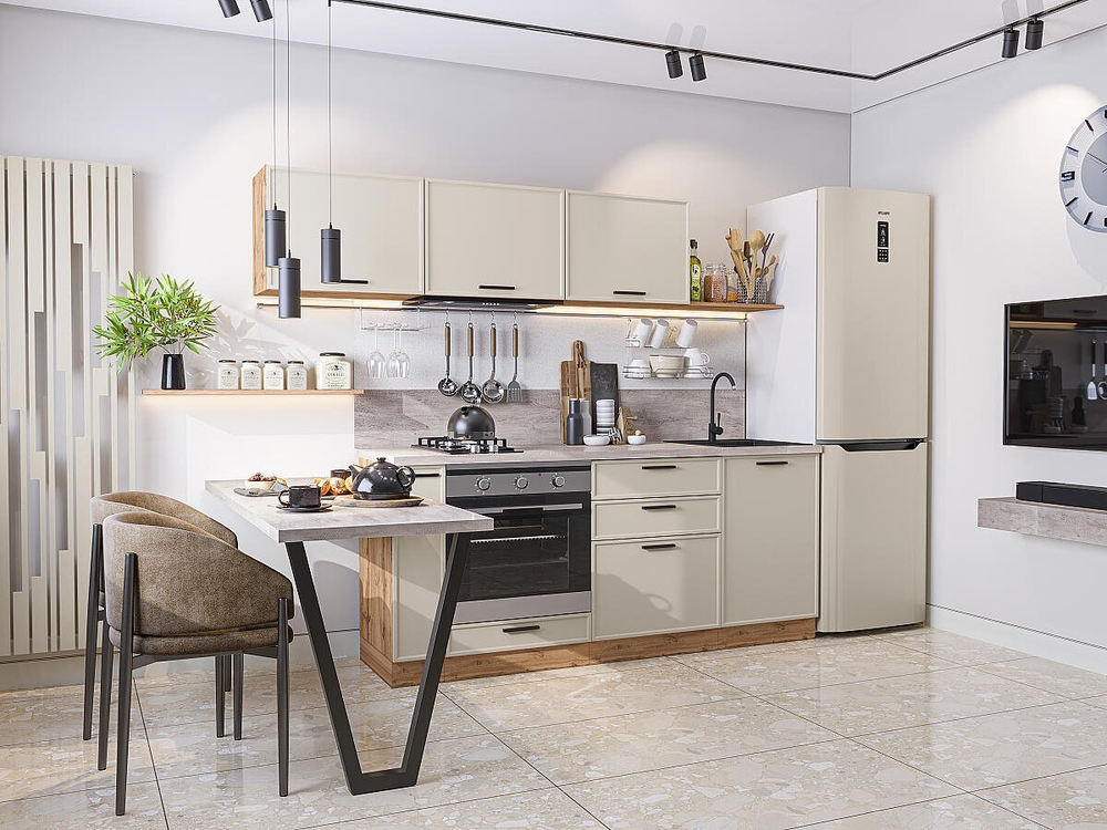 Прямая модульная кухня Фрейм-01 Cream Silk - Дуб Вотан 1782*2300*600