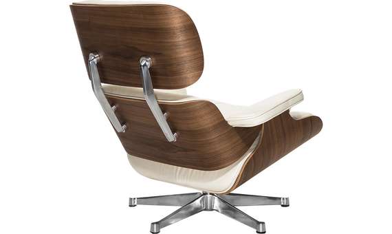 Кресло с оттоманкой Eames Lounge, Premium U.S. version, кремовая кожа, орех