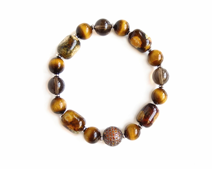 Браслет из тигрового глаза, раухтопаза и агата