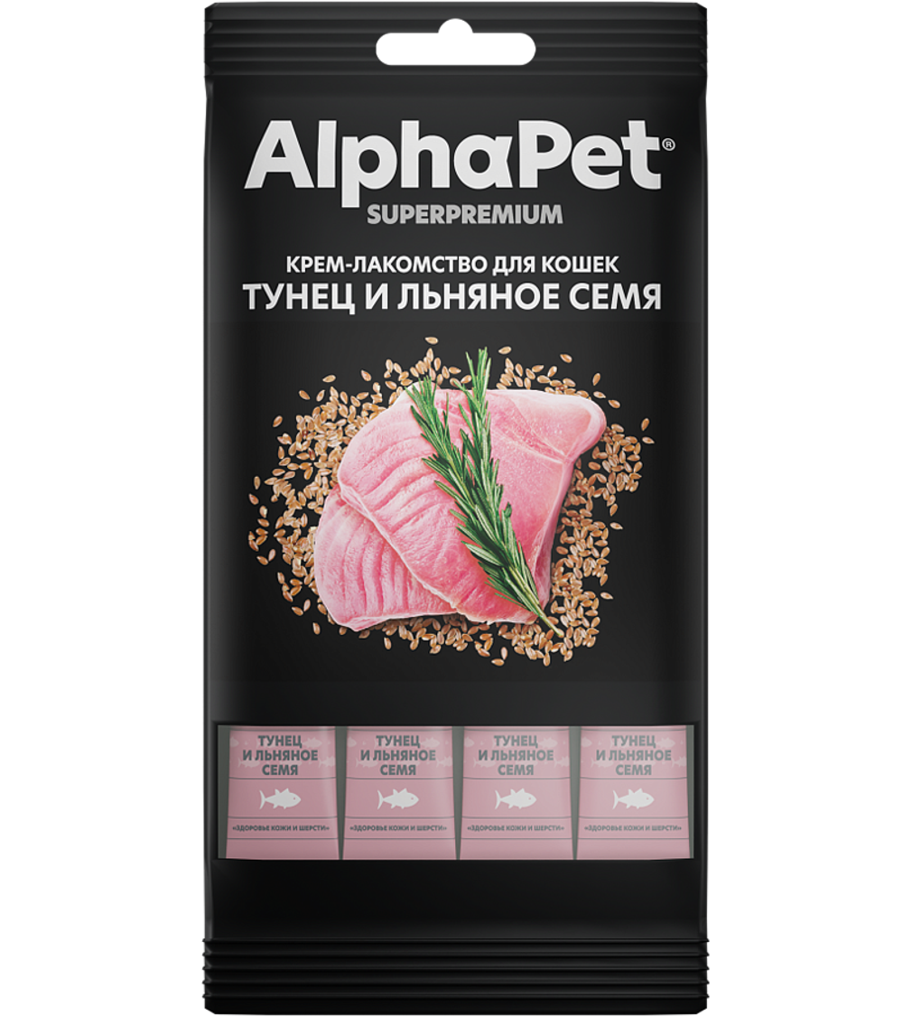 AlphaPet Superpremium крем-лакомство тунец льняное семя для кошек 48гр.
