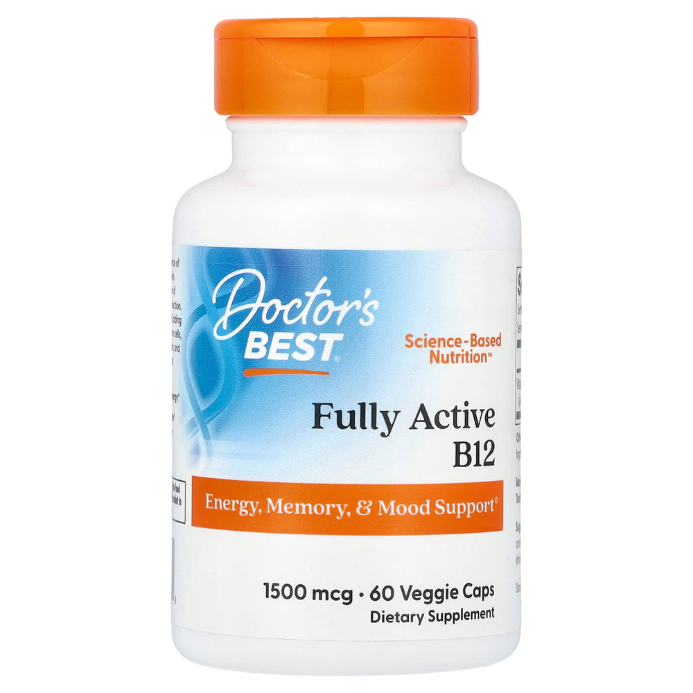 Doctor's Best, активный витамин B12, 1500 мкг, 60 растительных капсул