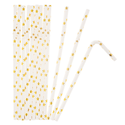 Трубочки для коктейлей с гофрой «Золотые звезды», белый/ золото, металлик, 12 шт
