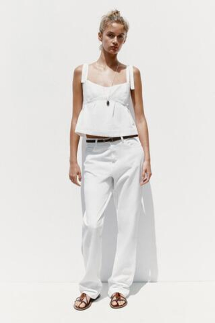ZARA ДЖИНСОВЫЙ ТОП Z1975 НА БРЕТЕЛЯХ, БЕЛЫЙ
