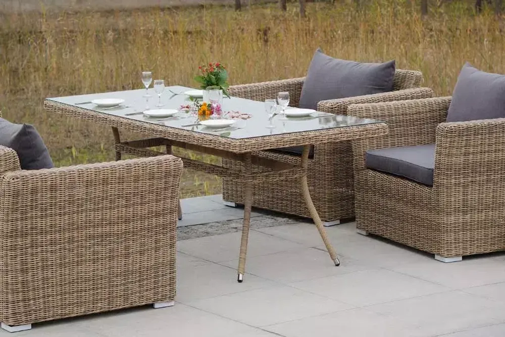 "Моккачино" обеденная группа из искусственного ротанга, цвет соломенный