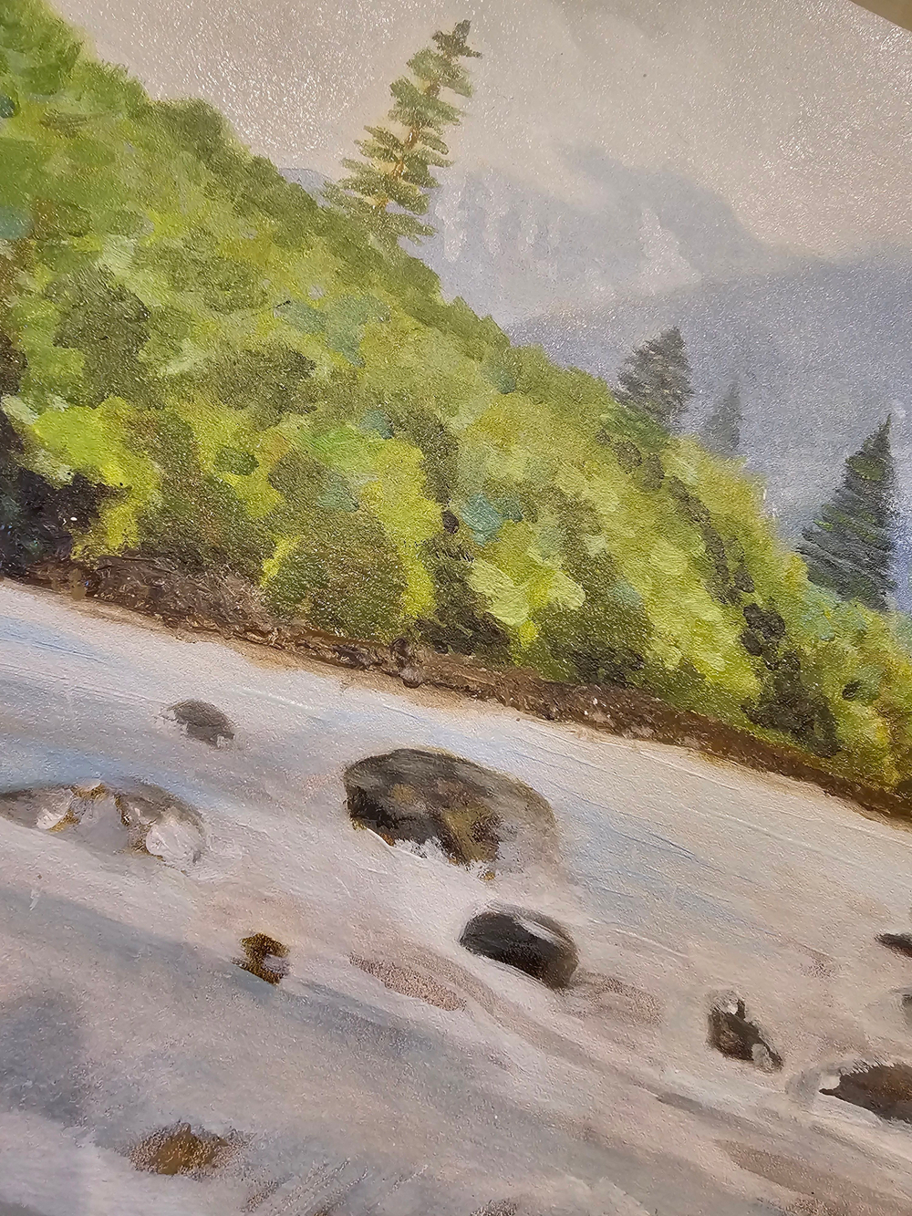 Картина маслом на картоне 30х40 с мольбертом для интерьера "Горная река"