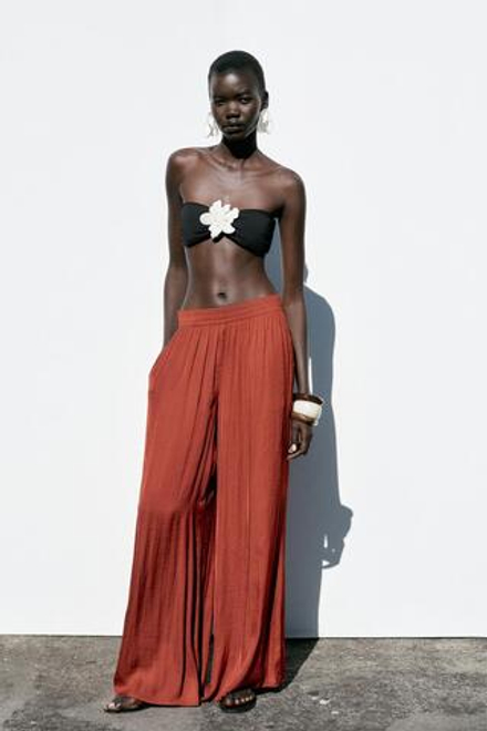 ZARA ШИРОКИЕ БРЮКИ ИЗ СТРУЯЩЕЙСЯ ТКАНИ, ТЕРРАКОТОВЫЙ
