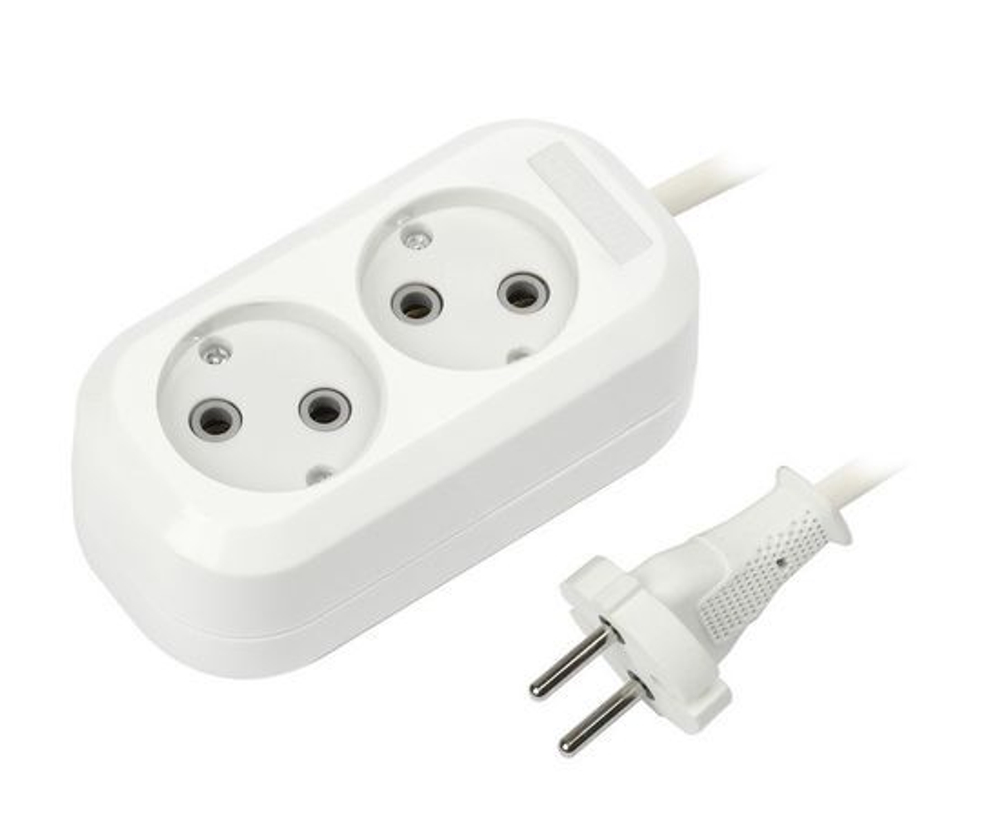 Сетевой удлинитель SmartBuy ПВС 2х1 2 розетки, 5 метров, 10А, корпус АБС-пластик SBE-10-2-05-N