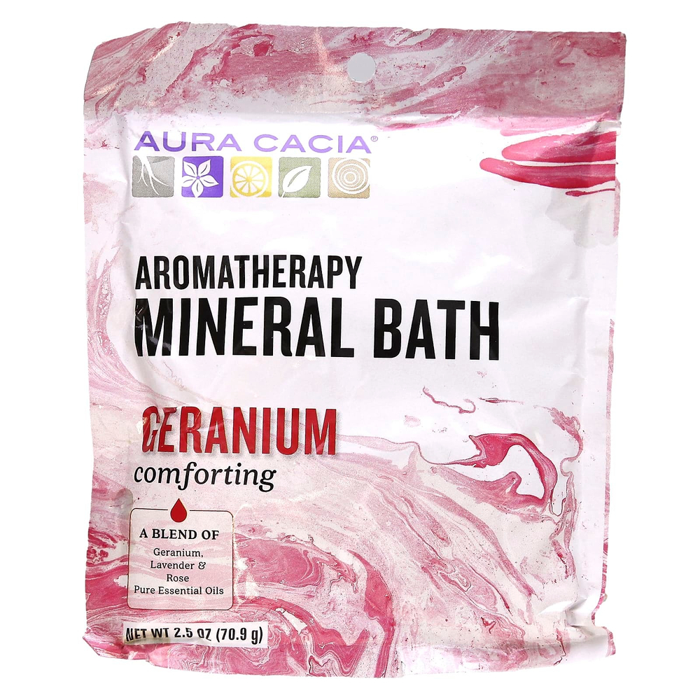 Aura Cacia, минеральная ванна с ароматерапевтическими веществами, успокаивающая герань, 70,9 г (2,5 унции)