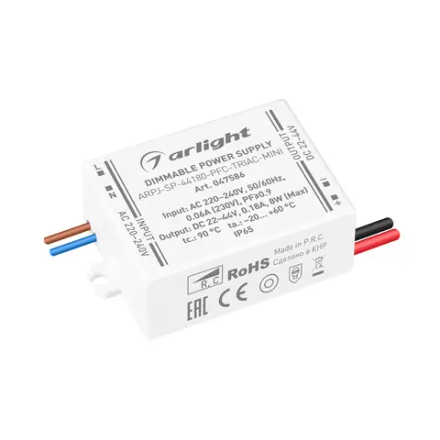 Блок питания ARPJ-SP-44180-PFC-TRIAC-MINI (8W, 22-44V, 180mA) (Arlight, IP65 Пластик, 5 лет) 047586