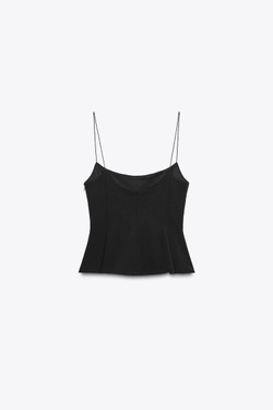 ZARA ТОП ИЗ ЭЛАСТИЧНОЙ ТКАНИ С БАСКОЙ, ЧЕРНЫЙ