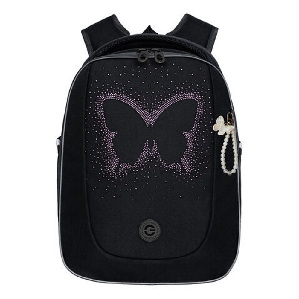 Ранец GRIZZLY анатомическая спинка, с брелоком, для девочек, "BUTTERFLY", 36х29х18 см, RAf-392-5/1