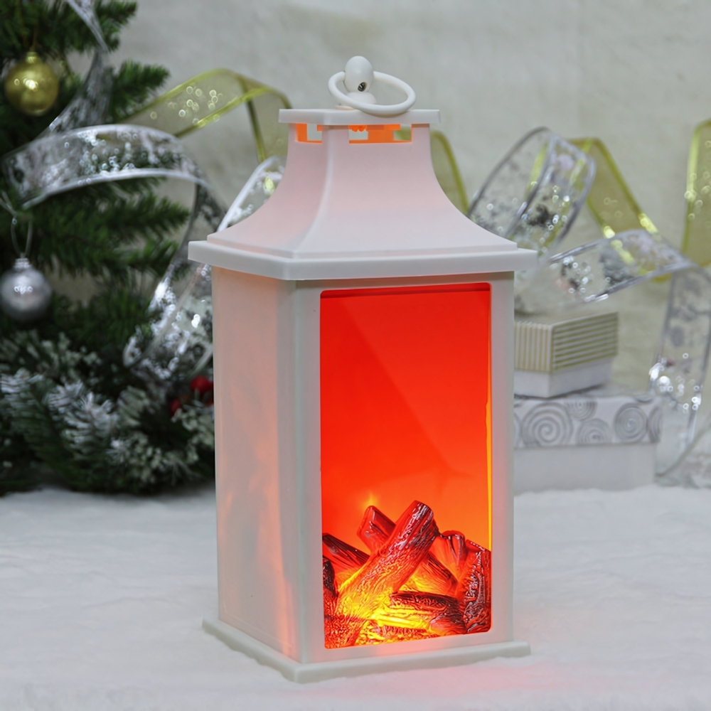 Сувенир с подсветкой "Камин" 13*13*31 см (работает от 3*ААА), Белый (Серпантин)