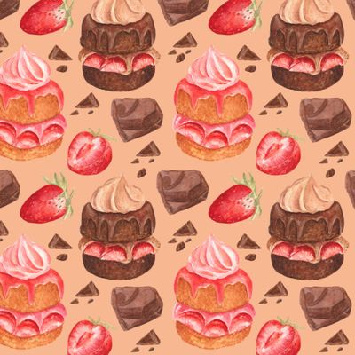 Клубничный и шоколадный бисквиты (на бежевом) / Strawberry and chocolate cakes (on beige)