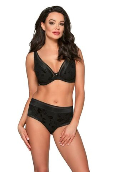 Бюстгальтер из эластичной ткани с рисунком в виде листьев (Размер: 85C) (Цвет: черный)