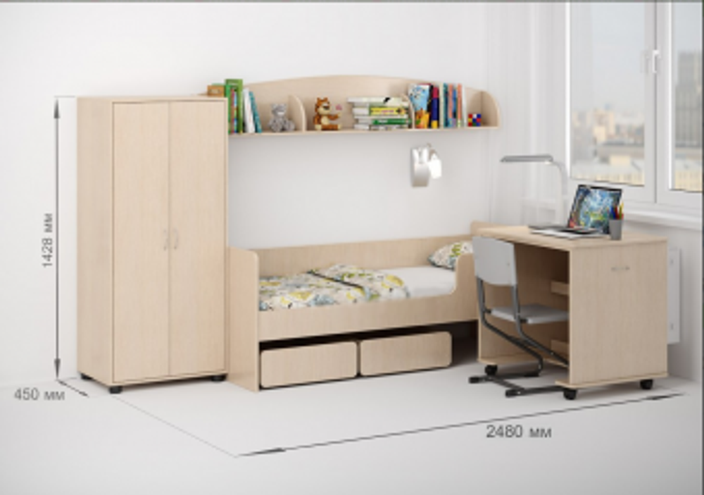 Детская стенка КарИВи Л-№26  Дуб Молочный  Дуб Молочный