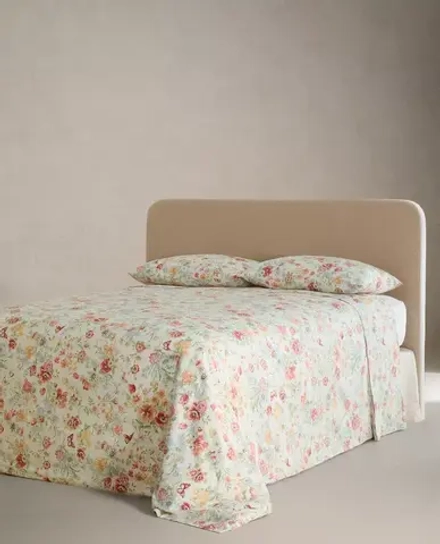 ZARA HOME ПОДОДЕЯЛЬНИК С ЦВЕТОЧНЫМ ПРИНТОМ, ЖЕЛТОВАТО-БЕЛЫЙ