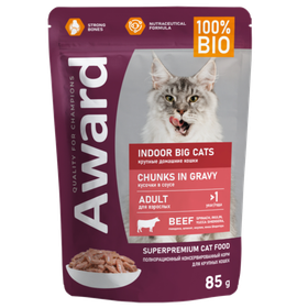 Award Indoor Big cats для домашних кошек крупных пород кусочки в соусе с говядиной 85гр.