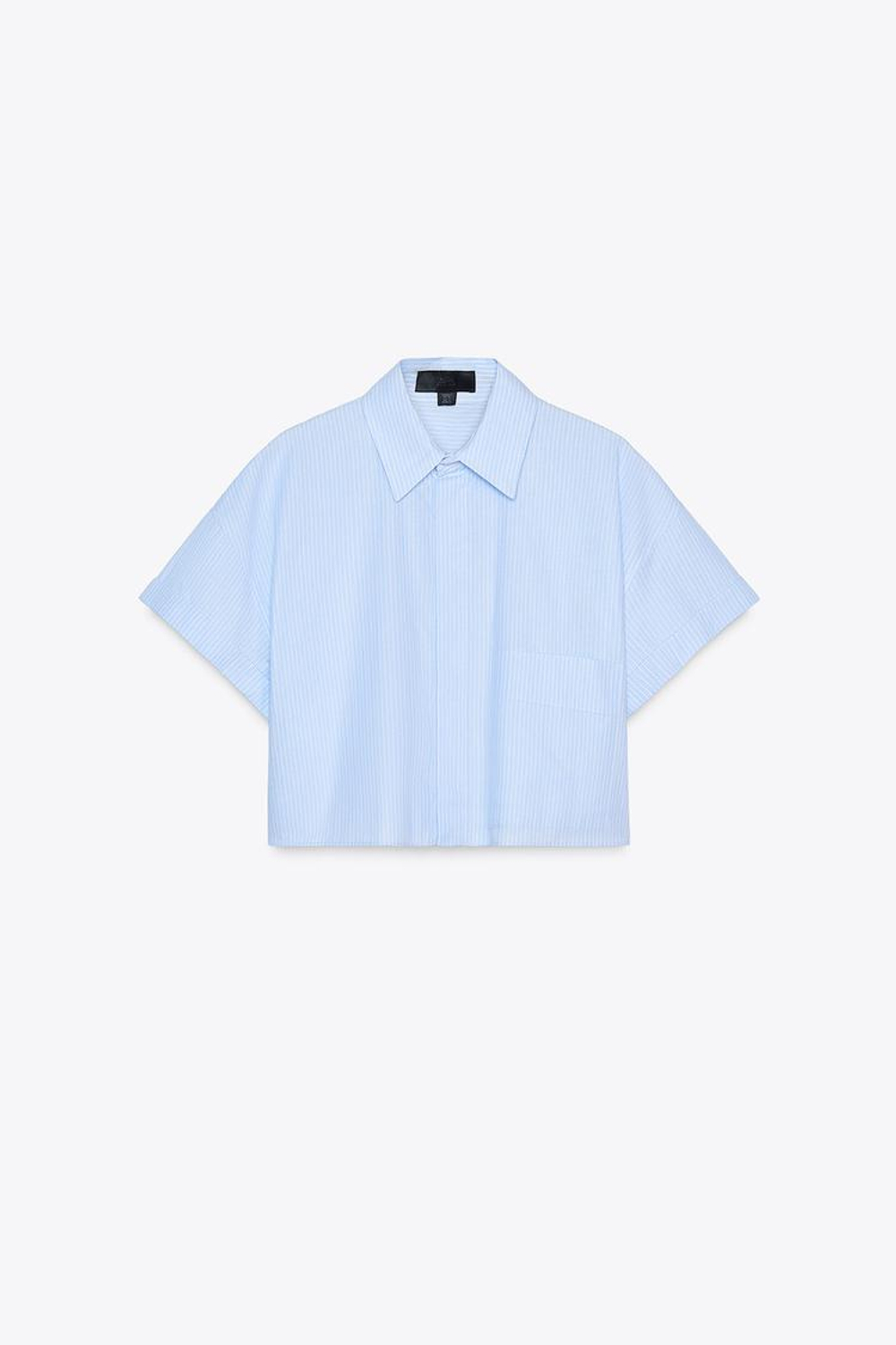 ZARA УКОРОЧЕННАЯ РУБАШКА ИЗ ПОПЛИНА, БЕЛЫЙ/НЕБЕСНО-ГОЛУБОЙ