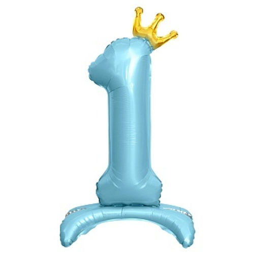 Цифра фольга 81см Голубая с короной воздух