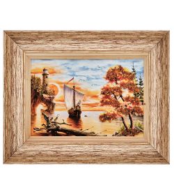 AMB-01/29 Картина «Морская гармония» (с янтарной крошкой) пласт.рамка 33х42см