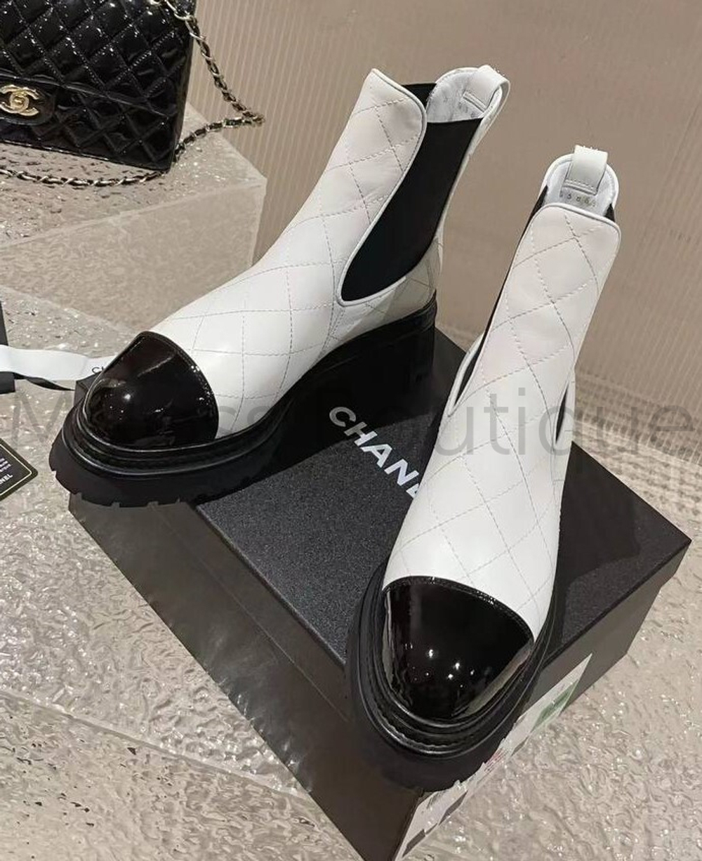 Белые стеганные ботинки челси Chanel премиум класса