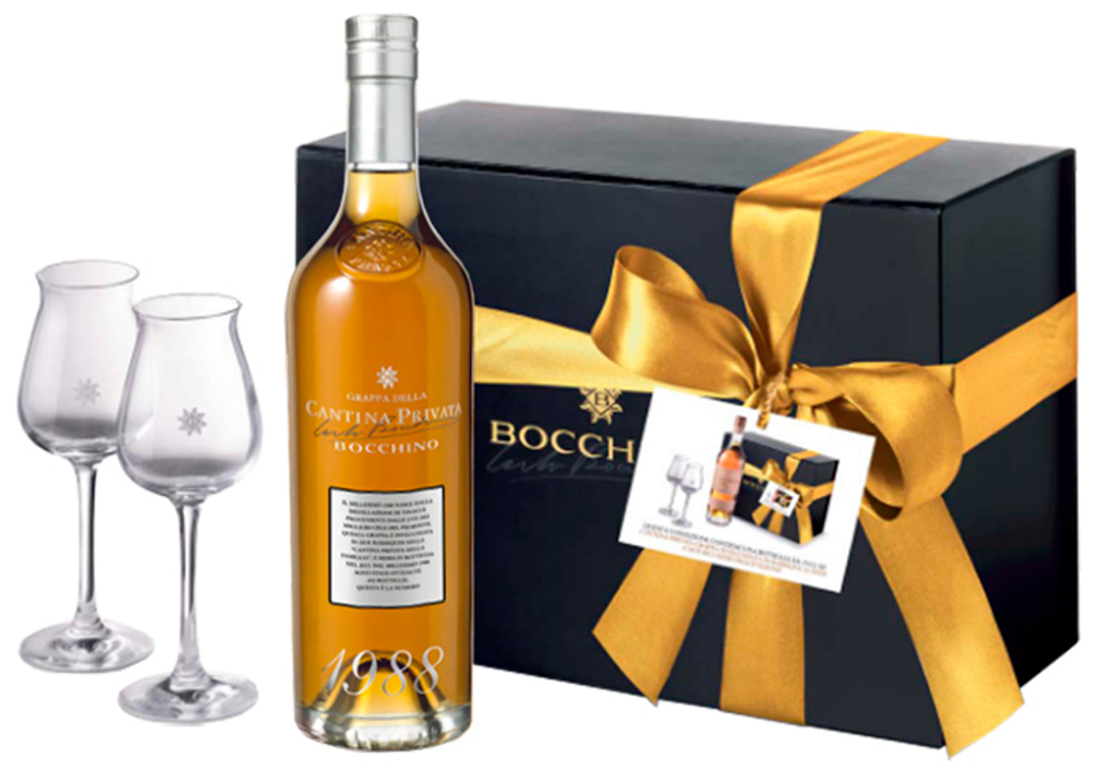 Граппа Cantina Privata Bocchino 1988, 0,7л п/набор + 2 бокала