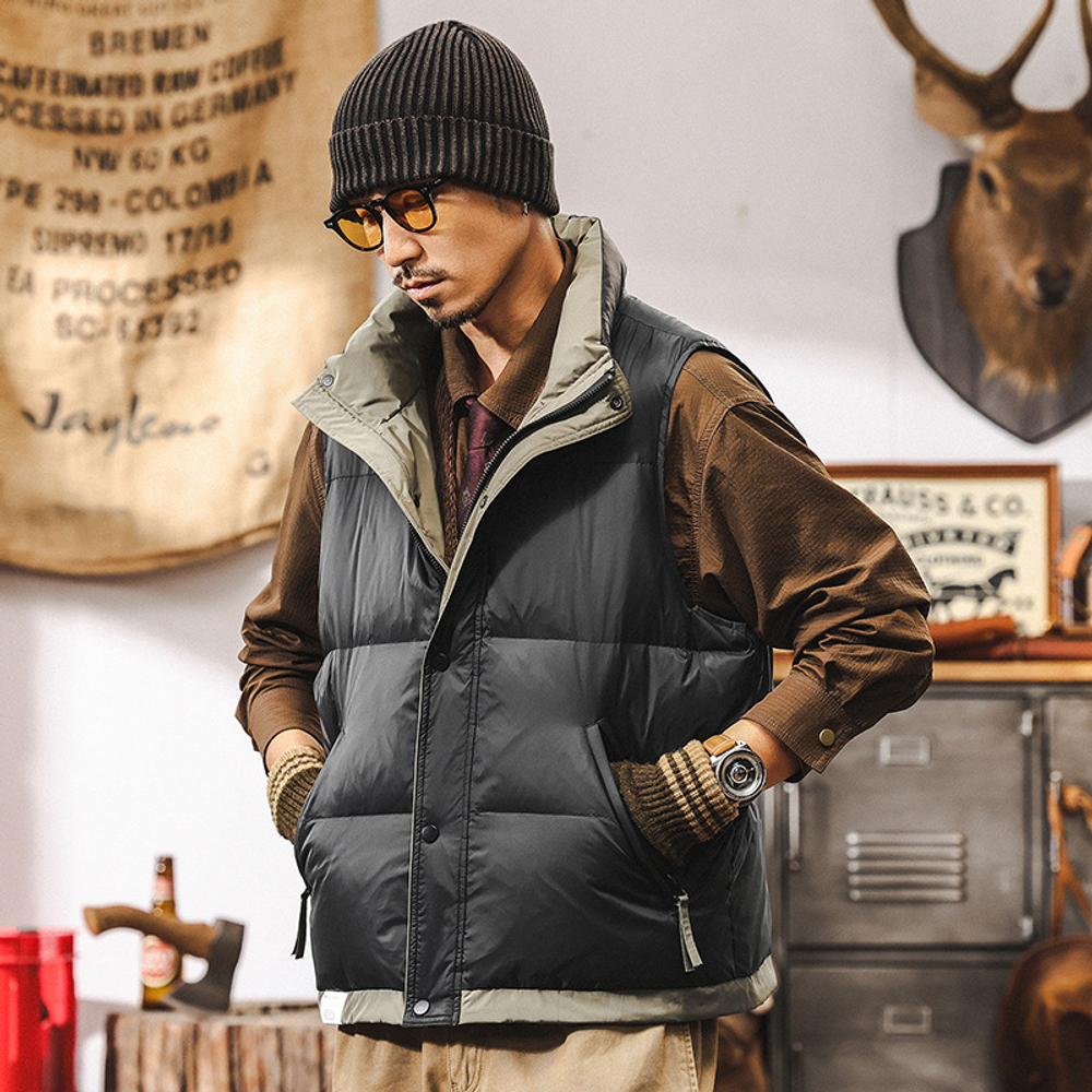 Новый мужской пуховик-жилет из 90% белого утиного пуха, соответствующий национальным стандартам, для зимы 2025 года, с высоким содержанием пуха, очень теплый.