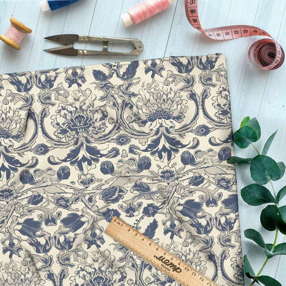 Ткань премиум шелк искусственный Армани цветочная архаика