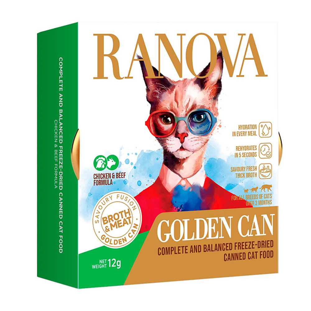 Полнорационный сухой (сублимированный) корм Ranova для кошек консервированный с курицей и говядиной, 12 г