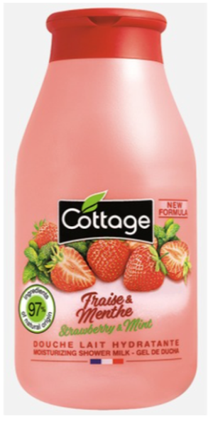 COTTAGE. Молочко для душа увлажняющее КЛУБНИКА & МЯТА/ Moisturizing Shower Milk - Strawberry & Mint 250 мл