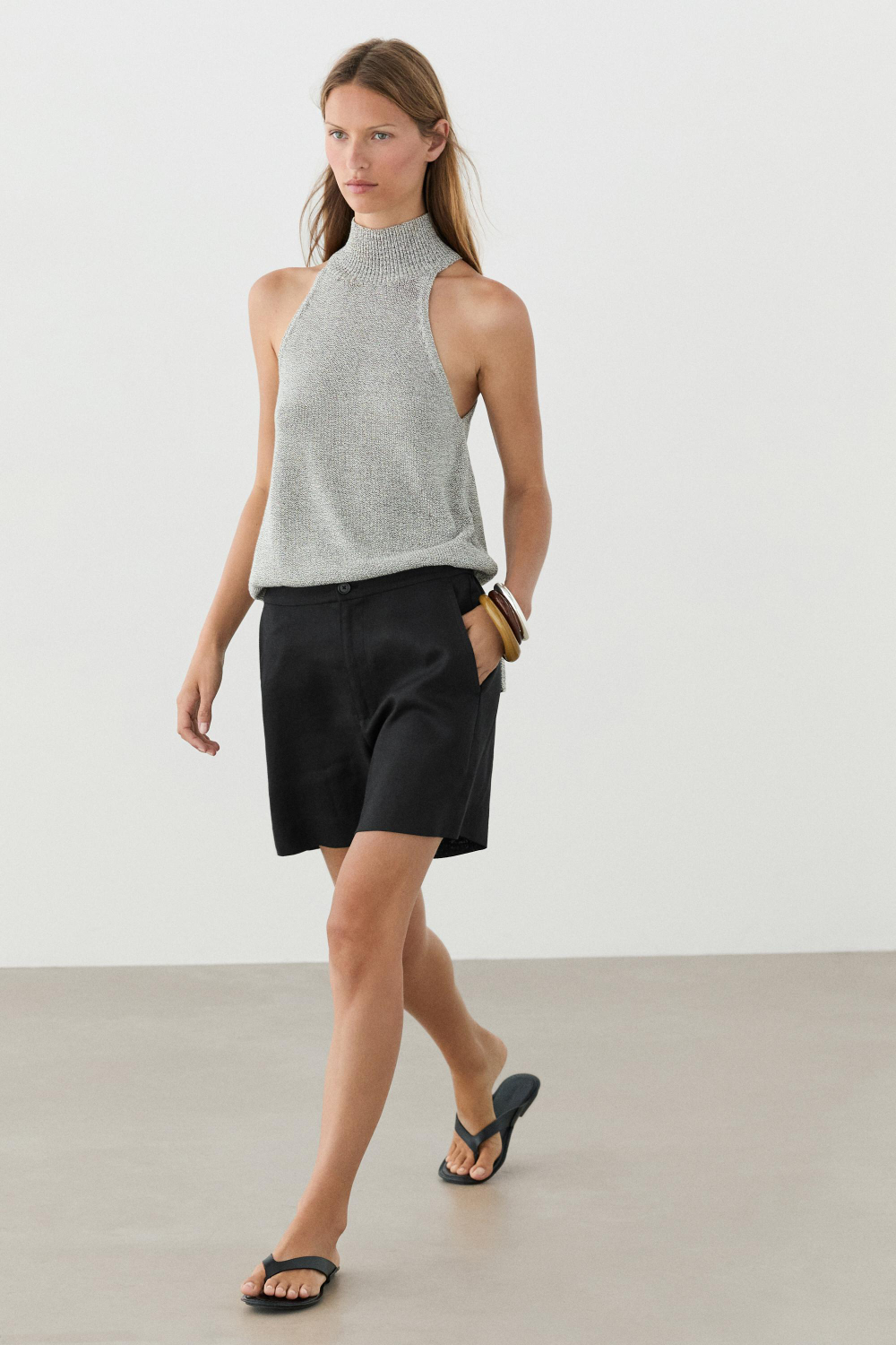 Massimo Dutti Короткие шорты из 100% льна, черный