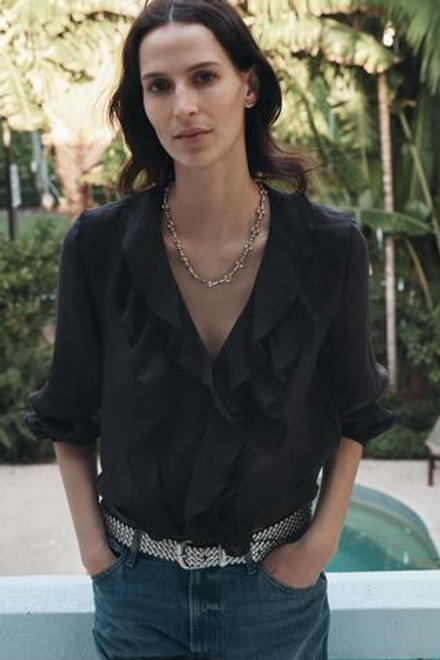 ZARA БЛУЗА С ВОЛАНАМИ — ZW COLLECTION, СЕРЫЙ