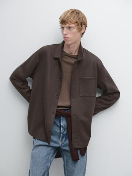 Massimo Dutti Куртка-рубашка с кнопками и карманом, коричневый