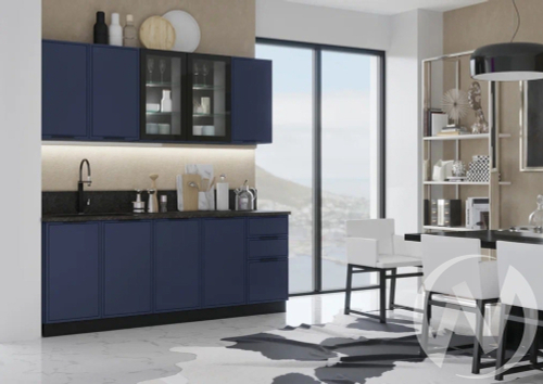 Кухня Николь 2;0м (графит/холст сапфировый/кастилло темный) Компоновка №1