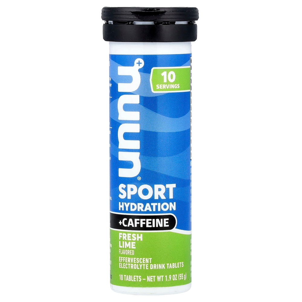 Nuun, Hydration, Sport + Caffeine, добавка с шипучим электролитом, свежий лайм, 10 таблеток
