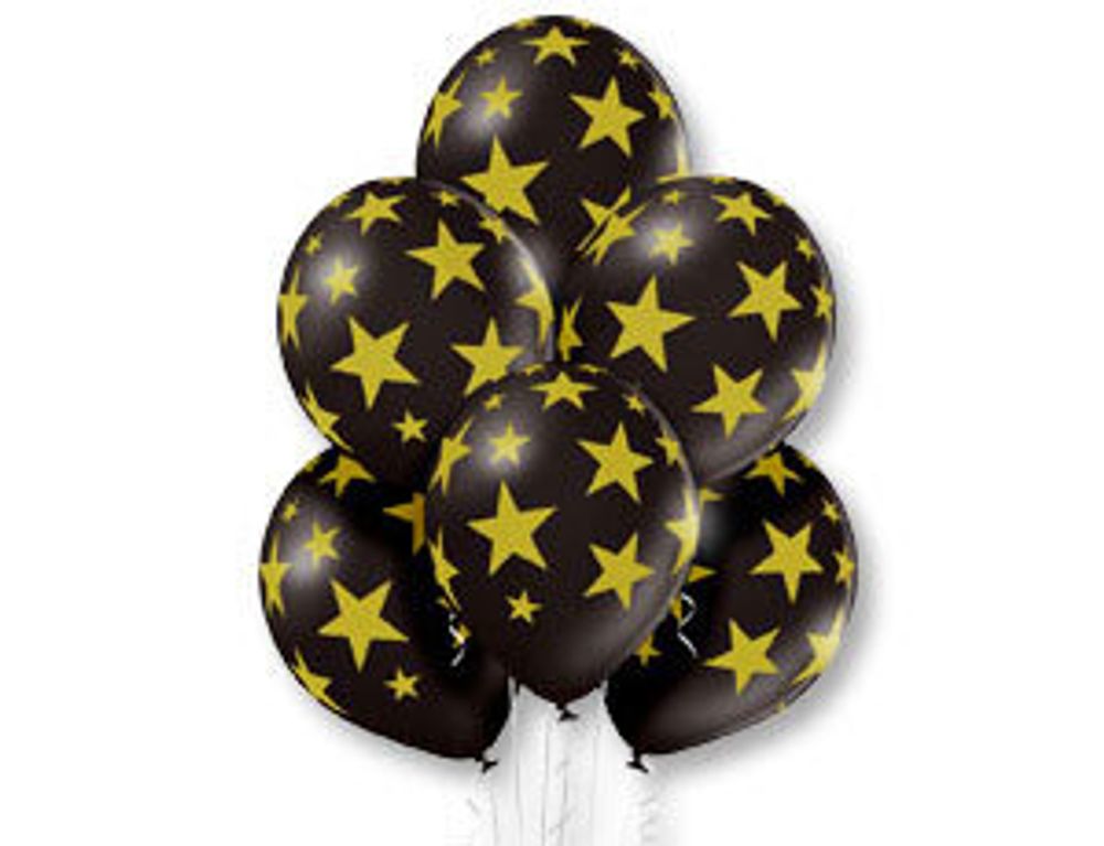 Набор шаров (14"/36 см) Шелк Звезды зол-090 5шт