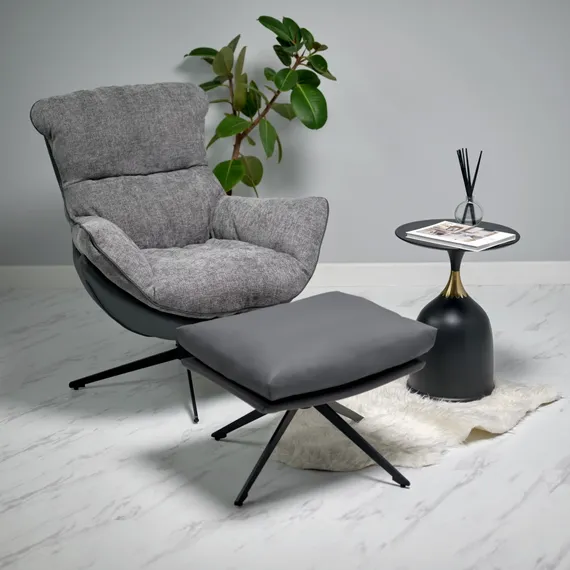 Кресло Hugo тёмно-серая экокожа, шенилл