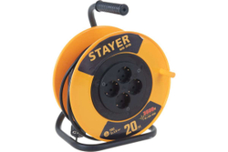 Удлинитель на катушке Stayer MS 315, 20 м, 3500 Вт, заземление, 4 гнезда, ПВС 3x1,5 кв мм, 55078-20