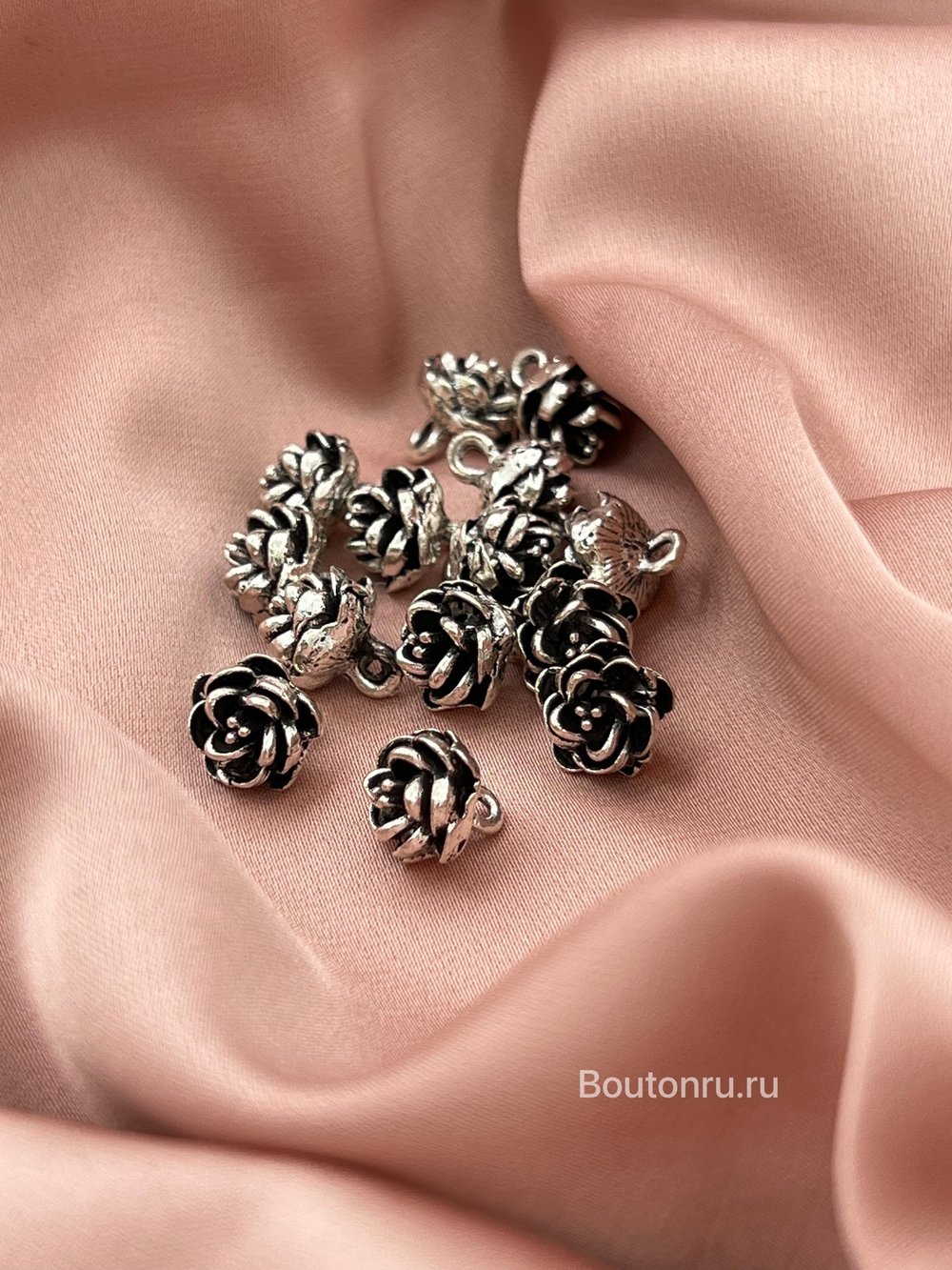 Пуговицы розы серебро черненое антик