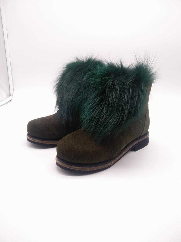 39 Унты-ботиночки женские на шнурках из замши и песца