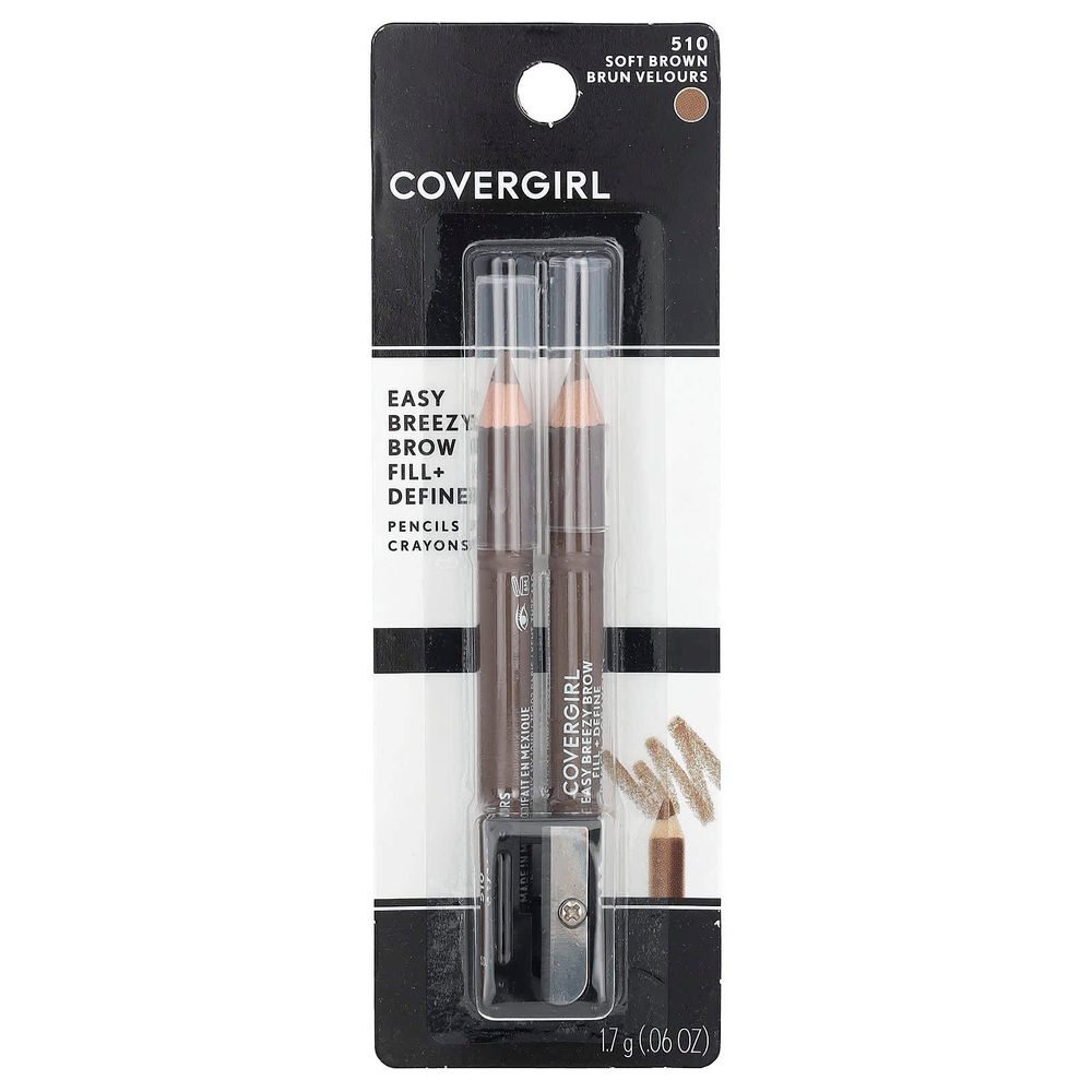 Covergirl, Easy Breezy, карандаши для придания контура и закрашивания бровей, оттенок 510 «Мягкий коричневый», 1,7 г (0,06 унции)