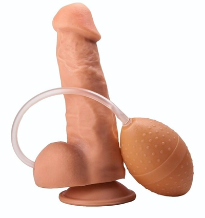 Фаллоимитатор-реалистик на присоске с имитацией эякуляции - 17,8 см. (Цвет: телесный)