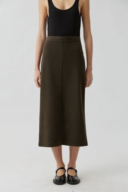 Юбка с разрезом из шерсти болотного цвета
