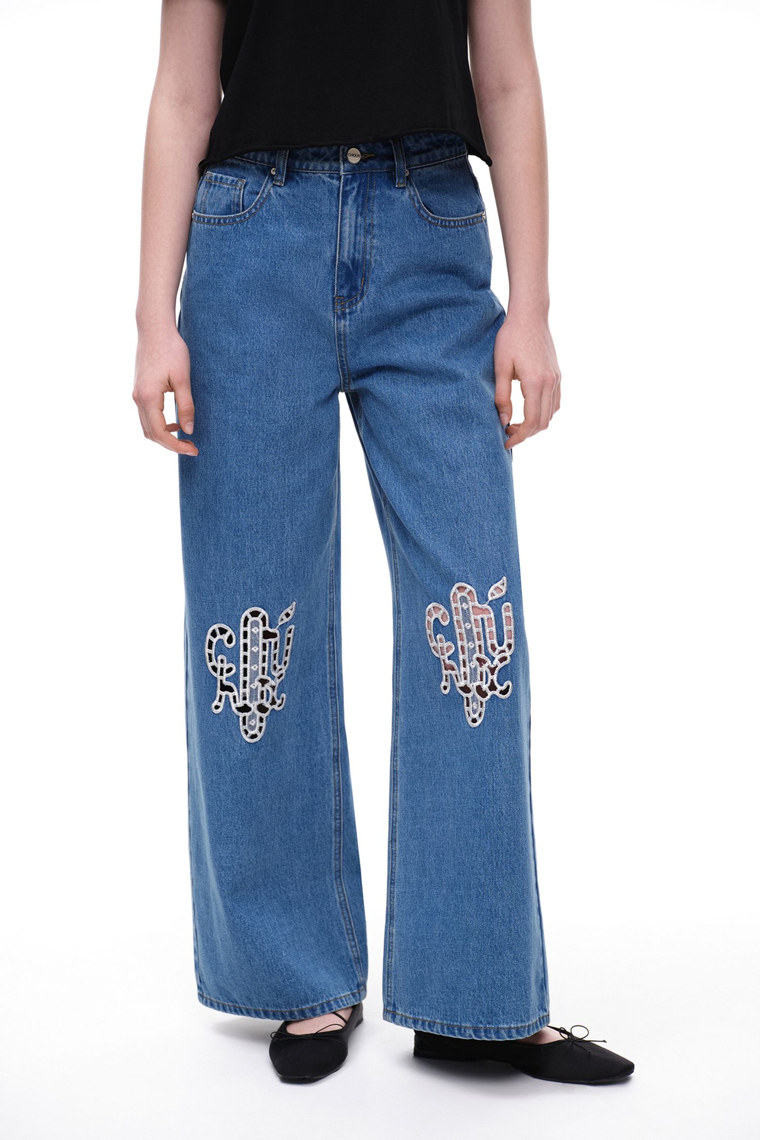 Джинсы с вышивкой (Ришелье), синие