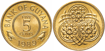 Гайана 5 центов, 1989 Виктория UNC